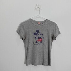 Vintage Mickey Mouse T Shirt‎ Womens SMALL Gray Crop Tee Disney MAINSTREET